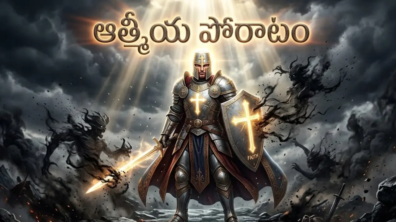 A Christian soldier wearing the full Armor of God to stand against the devil in spiritual warfare according to Ephesians 6:12 - Jeeva Jalamu.